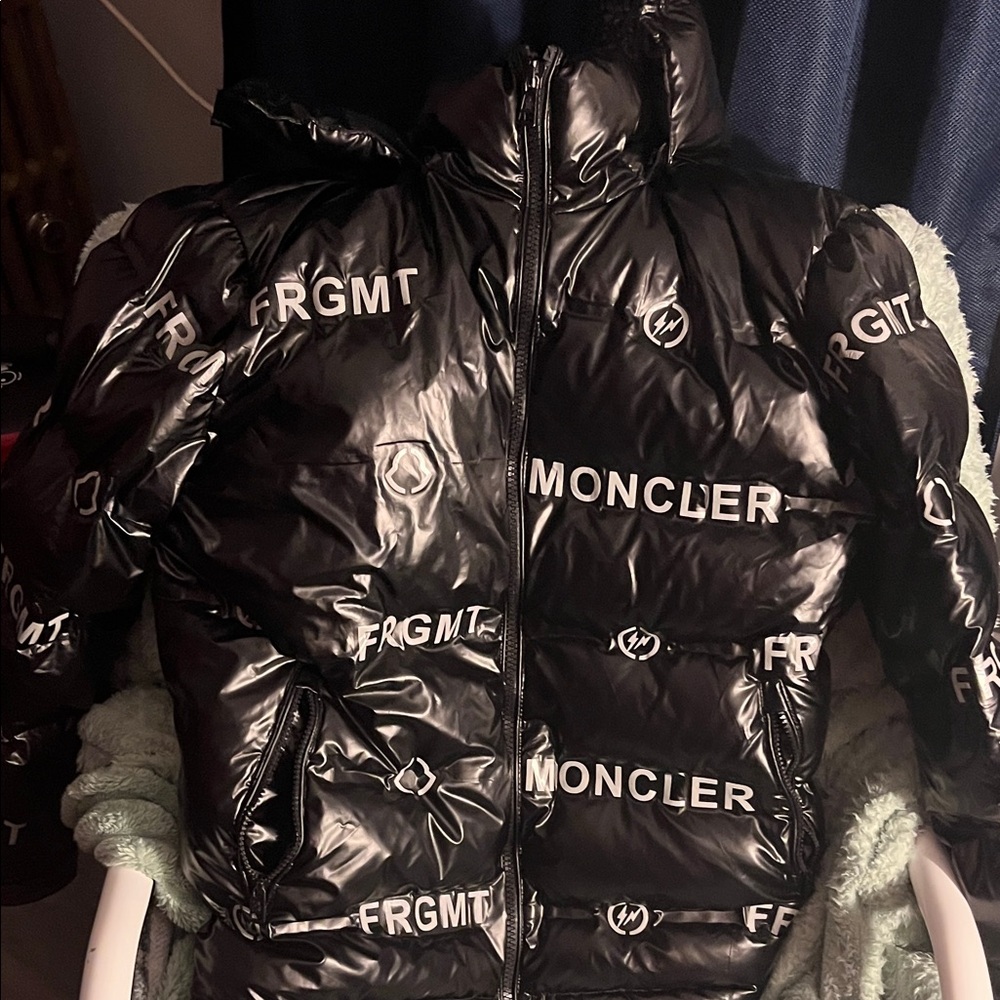 Moncler Glossy Black Logo Puffer Jacket